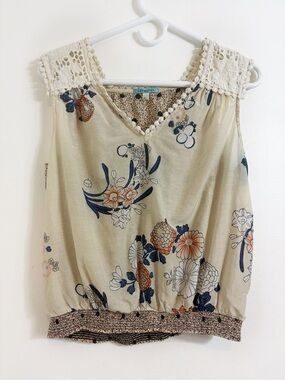 Anthropologie Leifnotes Elastic Hem Crochet Boho Field Biology Top